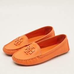 Pre Owned حذاء سائق جلد برتقالي توري برش لوي ل 2 مقاس 38