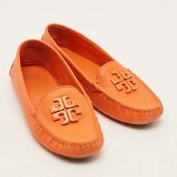 Pre Owned حذاء سائق جلد برتقالي توري برش لويل 2 مقاس 38