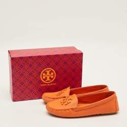 Pre Owned حذاء سائق جلد برتقالي توري برش لويل 2 مقاس 38