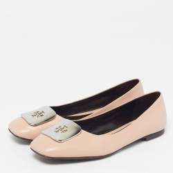 Pre Owned Tory Burch Georgia Size 38 Beige Leather Ballet Flats