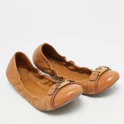 Pre Owned Tory Burch Ambrose Size 38.5 Brown Leather Scrunch  Ballet Flats