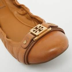 Pre Owned Tory Burch Ambrose Size 38.5 Brown Leather Scrunch  Ballet Flats