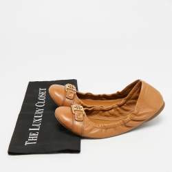 Pre Owned Tory Burch Ambrose Size 38.5 Brown Leather Scrunch  Ballet Flats