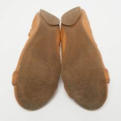Pre Owned Tory Burch Ambrose Size 38.5 Brown Leather Scrunch  Ballet Flats