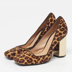 Pre Owned Tory Burch Size 37.5 Brown Calf Hair Block Heel Pumps