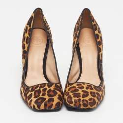 Pre Owned Tory Burch Size 37.5 Brown Calf Hair Block Heel Pumps