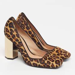 Pre Owned Tory Burch Size 37.5 Brown Calf Hair Block Heel Pumps