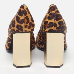 Pre Owned Tory Burch Size 37.5 Brown Calf Hair Block Heel Pumps