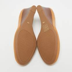 Pre Owned Tory Burch Benton Size 37.5 Tan Leather Wedge Pumps