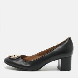 Pre Owned Tory Burch Benton 2 Size 37 Black Leather Block Heel Pumps