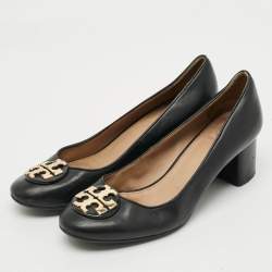 Pre Owned Tory Burch Benton 2 Size 37 Black Leather Block Heel Pumps