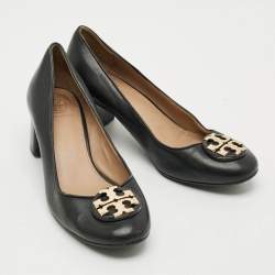 Pre Owned Tory Burch Benton 2 Size 37 Black Leather Block Heel Pumps