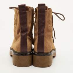 Pre Owned Tory Burch Miller Size 36.5 Tan Suede Lug Sole Lace Up Combat Boots