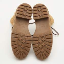 Pre Owned Tory Burch Miller Size 36.5 Tan Suede Lug Sole Lace Up Combat Boots