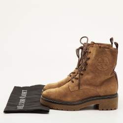 Pre Owned Tory Burch Miller Size 36.5 Tan Suede Lug Sole Lace Up Combat Boots