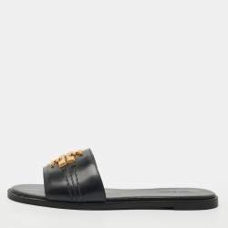 مملوكة مسبقًا Tory Burch Everly Size 38 Black Leather Flat Sandals
