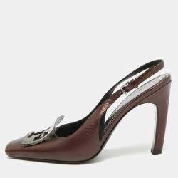 مملوكة مسبقًا Tory Burch Pave Size 38 Dark Brown Metallic Leather Slingback Pumps