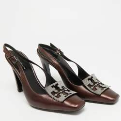 مملوكة مسبقًا Tory Burch Pave Size 38 Dark Brown Metallic Leather Slingback Pumps