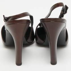 مملوكة مسبقًا Tory Burch Pave Size 38 Dark Brown Metallic Leather Slingback Pumps