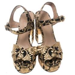 Pre Owned صندل توري برش لورتا قماش بروكيد أسود/ ذهبي مقاس 36.5