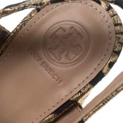 Pre Owned صندل توري برش لورتا قماش بروكيد أسود/ ذهبي مقاس 36.5