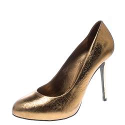 Pre Owned Tory Burch Metallic Bronze Crackled Leather Jenna Pumps Size 41