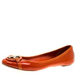 Tory Burch Orange Patent Leather Bow Ballet Flats Size 40