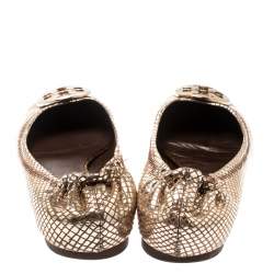 مملوكة مسبقًا حذاء فلات باليه توري برش ريفا سويدي منقوش فويل ذهبي ميتالك مقاس 37.5