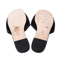 Pre Owned Tory Burch Black Gems Embellished Satin Delphine Flats Slides Size 39