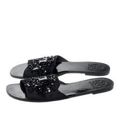 Pre Owned Tory Burch Black Gems Embellished Satin Delphine Flats Slides Size 39