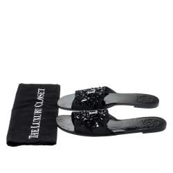 Pre Owned Tory Burch Black Gems Embellished Satin Delphine Flats Slides Size 39