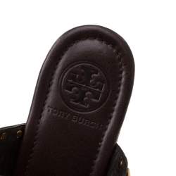 Tory Burch Brown Leather Marissa Studded Wedge Sandals Size 37
