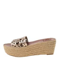 Pre Owned صندل توري برش جلد برونزي كعب روكي نعل سميك مقاس 36.5