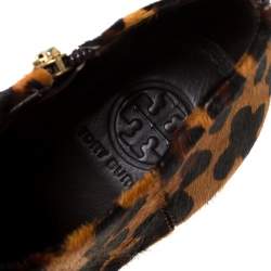 مملوكة مسبقًا Tory Burch Leopard Print Calfhair Pointed Toe Heel Ankle Boots Size 37.5