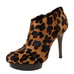 مملوكة مسبقًا Tory Burch Leopard Print Calfhair Pointed Toe Heel Ankle Boots Size 37.5