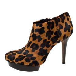 مملوكة مسبقًا Tory Burch Leopard Print Calfhair Pointed Toe Heel Ankle Boots Size 37.5