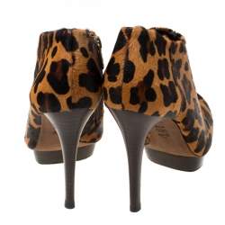 مملوكة مسبقًا Tory Burch Leopard Print Calfhair Pointed Toe Heel Ankle Boots Size 37.5