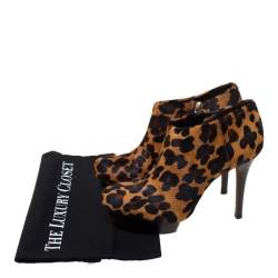 مملوكة مسبقًا Tory Burch Leopard Print Calfhair Pointed Toe Heel Ankle Boots Size 37.5