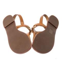 مملوكة مسبقًا Tory Burch Brown Leather Everly T-Strap Flat Sandals Size 38.5