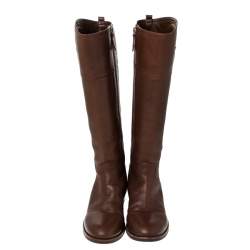 Pre Owned حذاء بوت توري برش جلد بني مقاس 38