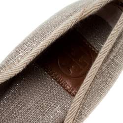 Pre Owned Tory Burch Beige Canvas Jackie Bow Espadrille Wedge Pumps Size 35