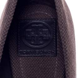مملوكة مسبقًا Tory Burch Brown Canvas Peep Toe Wedge Espadrille Platform Pumps Size 40