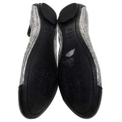مملوكة مسبقًا Tory Burch Silver/Black Quilted Leather Garter Ballet Flats Size 36