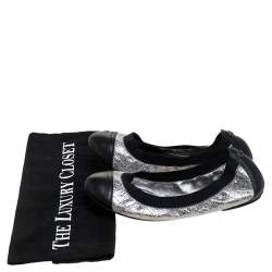 مملوكة مسبقًا Tory Burch Silver/Black Quilted Leather Garter Ballet Flats Size 36