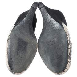 مملوكة مسبقًا Tory Burch Black Suede And Multicolor Embossed Python Platform Sandra Wedge Pumps Size 37