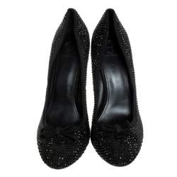 Pre Owned Tory Burch Black Suede Crystal Embellished Bow Round Toe Pumps Size 41
