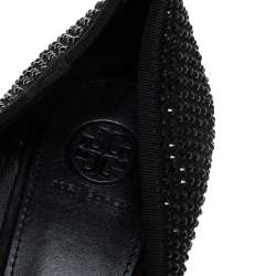 حذاء كعب عالي توري برش مقدمة مستديرة زخرفة فيونكة كريستال سويدي أسود مقاس 41