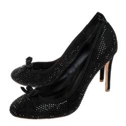Pre Owned Tory Burch Black Suede Crystal Embellished Bow Round Toe Pumps Size 41
