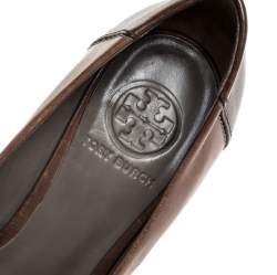 Pre Owned Tory Burch Multicolor Leather Taupe Block Heel Pumps Size 37