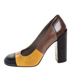 Pre Owned Tory Burch Multicolor Leather Taupe Block Heel Pumps Size 37